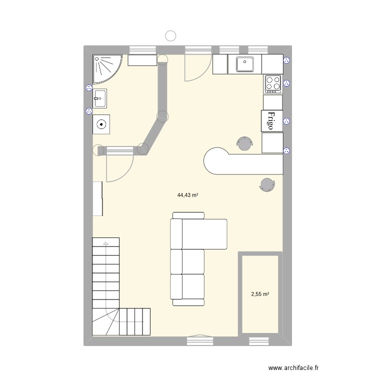 Piece a vivre 2. Plan de 2 pièces et 50 m2