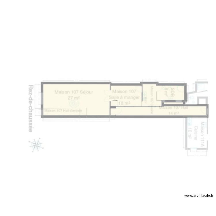 Marcinelle 207. Plan de 2 pièces et 68 m2