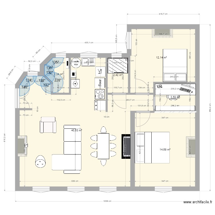 Douai. Plan de 6 pièces et 76 m2