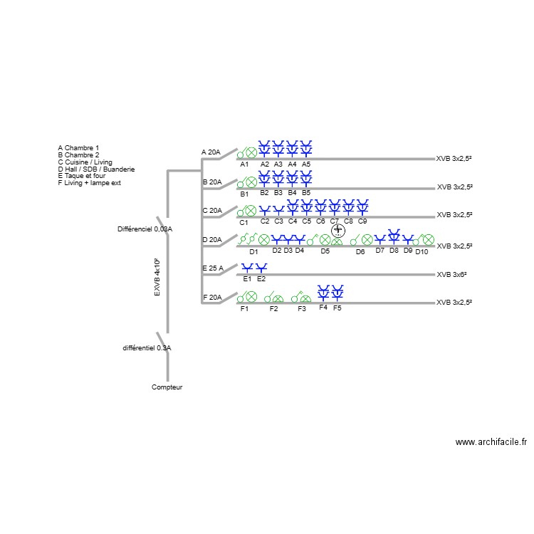 schéma unifilaire appartement 1. Plan de 0 pièce et 0 m2