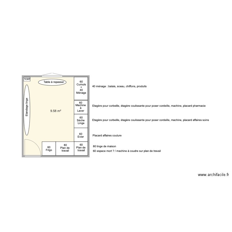 Buanderie. Plan de 1 pièce et 10 m2