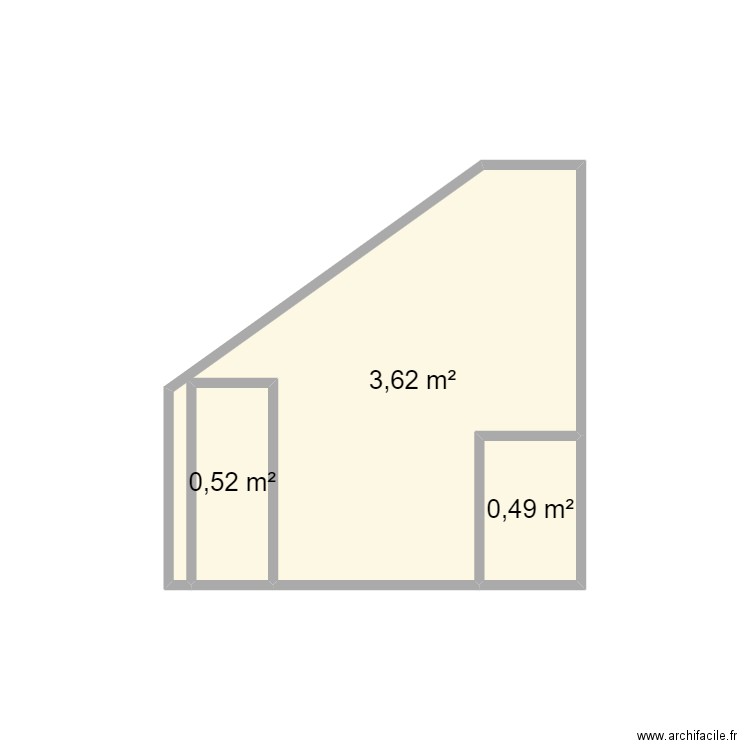 cuisine MC de face sans cloison. Plan de 3 pièces et 5 m2