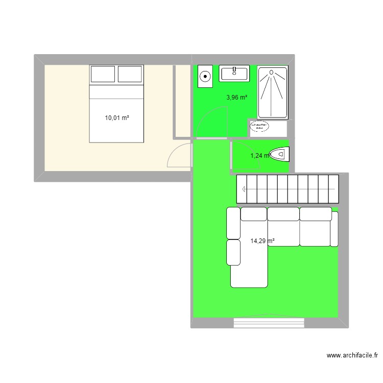 etage cavalaire. Plan de 4 pièces et 29 m2