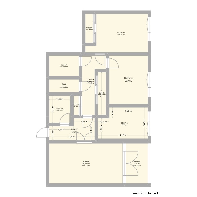 Appartement. Plan de 13 pièces et 92 m2