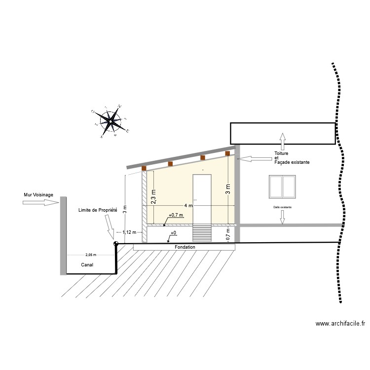 Coupe B-b. Plan de 1 pièce et 10 m2