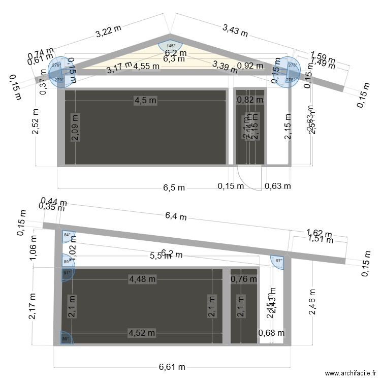 garage 1 pente ou 2. Plan de 6 pièces et 30 m2