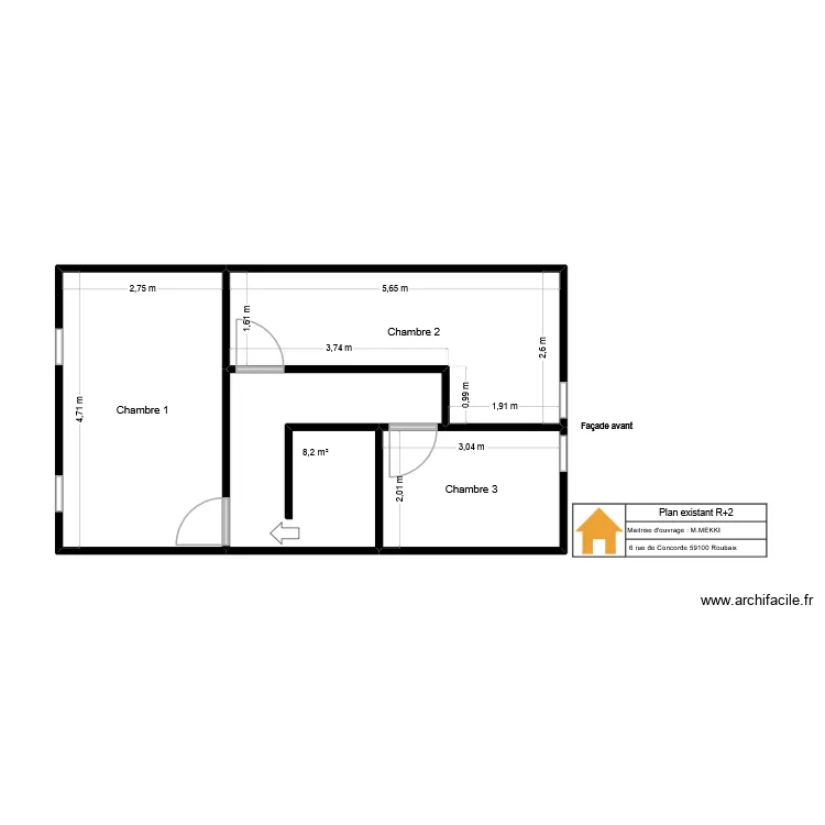 Plan existant R+2 MEKKI FATAH. Plan de 4  et 38 m²