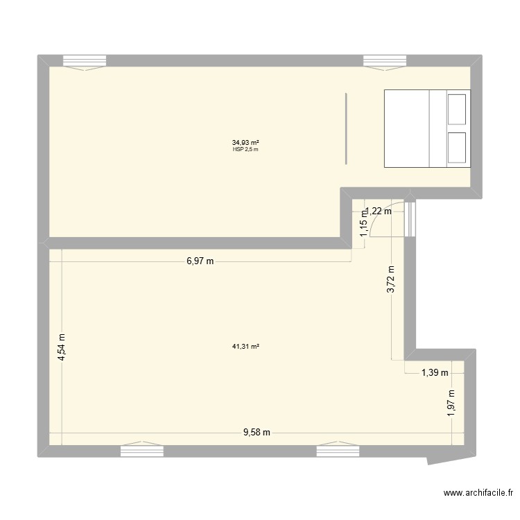 cabes 1. Plan de 2 pièces et 76 m2