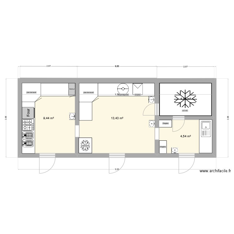 labo de transformation. Plan de 4 pièces et 32 m2