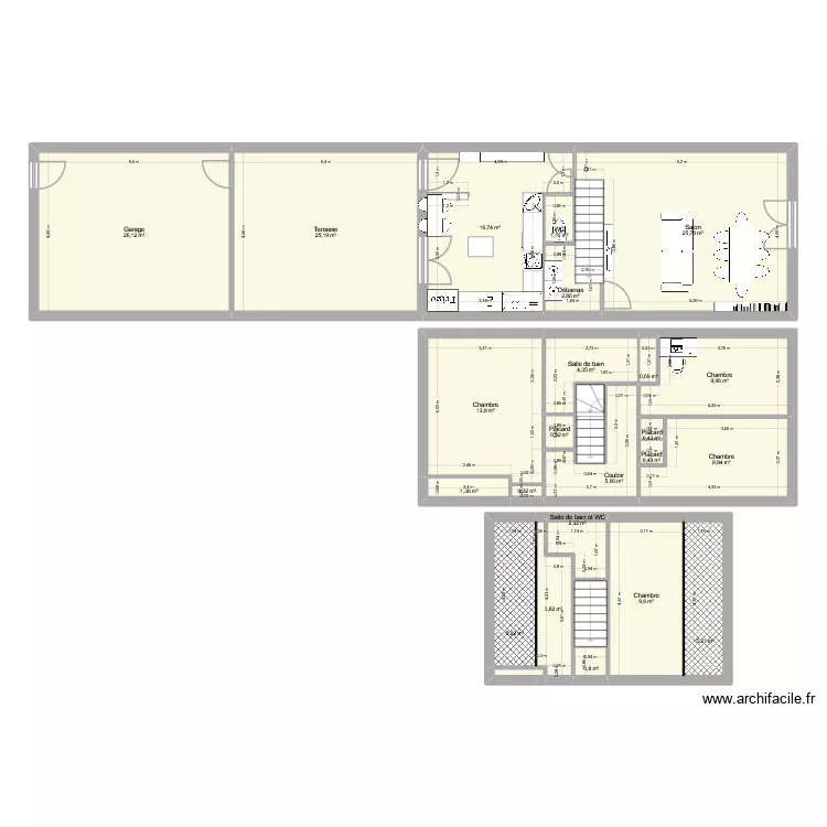 villepreux 3. Plan de 28  et 176 m²