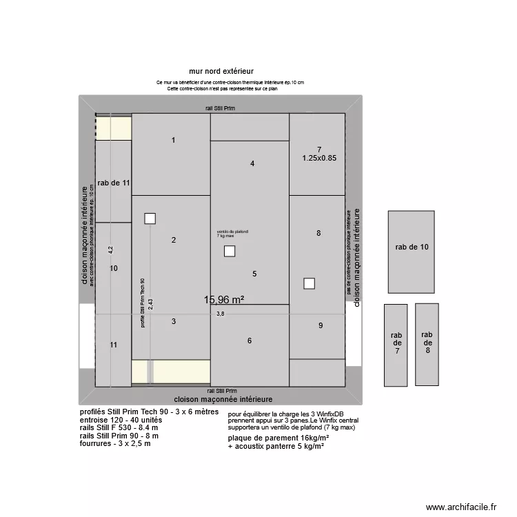 plafond pan terre ter. Plan de 1  et 16 m²