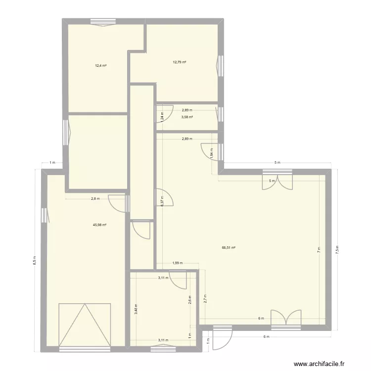 maison SB. Plan de 5  et 141 m²