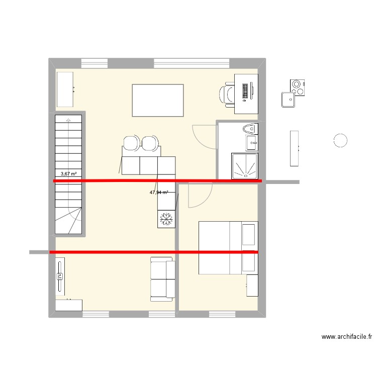 Etage 2 Moon versie optie Malo mode loft. Plan de 2 pièces et 52 m2