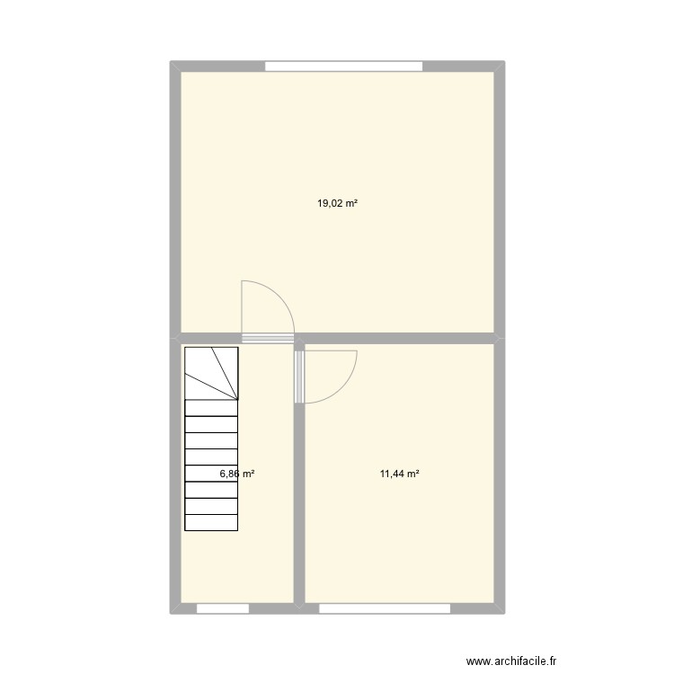 Waregem Bessemstraat 25 bovenverdieping. Plan de 3 pièces et 37 m2