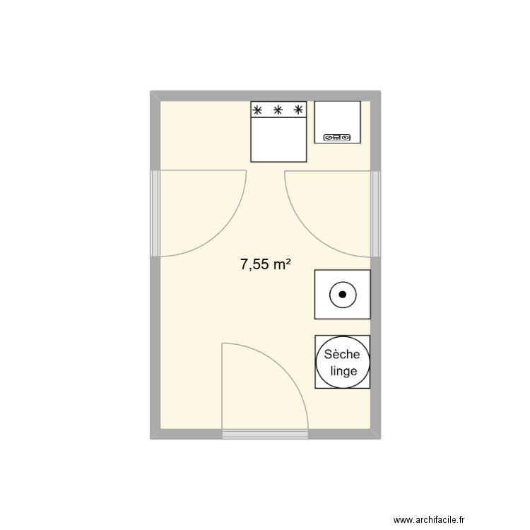 buanderie. Plan de 1 pièce et 8 m2