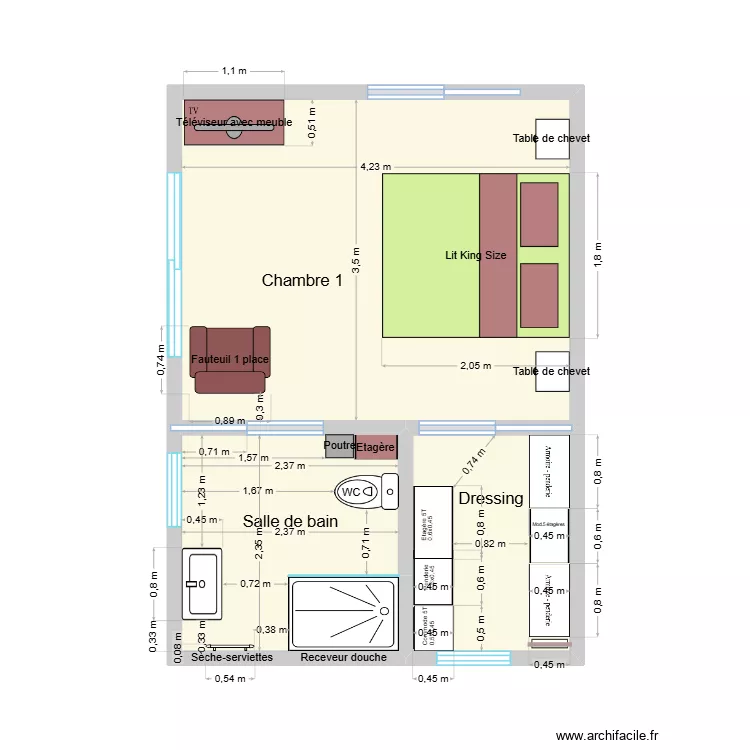 SUITE PARENTALE PLOUBEZRE V2. Plan de 3  et 24 m²