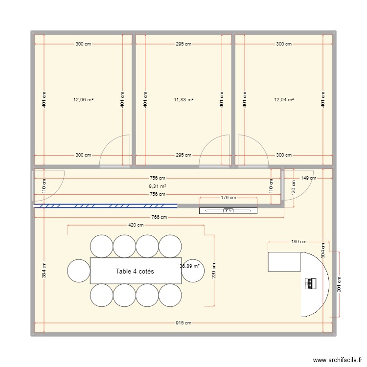 Comptoir VI. Plan de 5 pièces et 81 m2