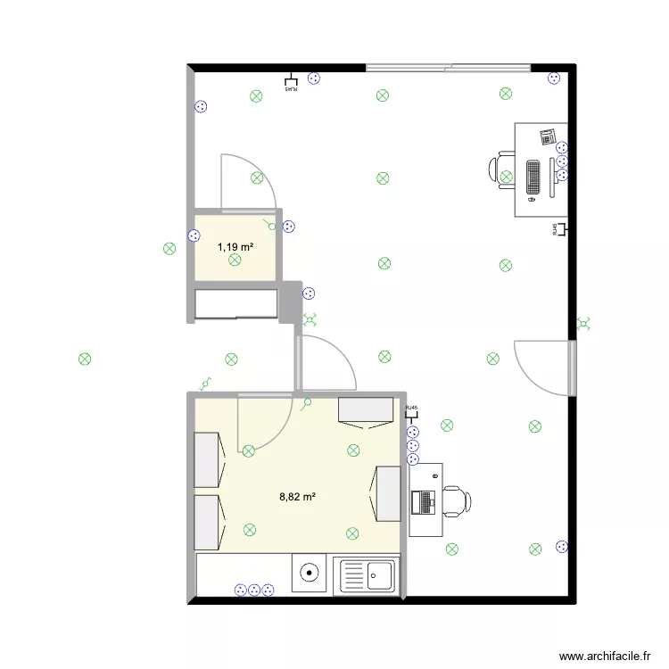 Bureau 3. Plan de 2 Pièces et 10 m²