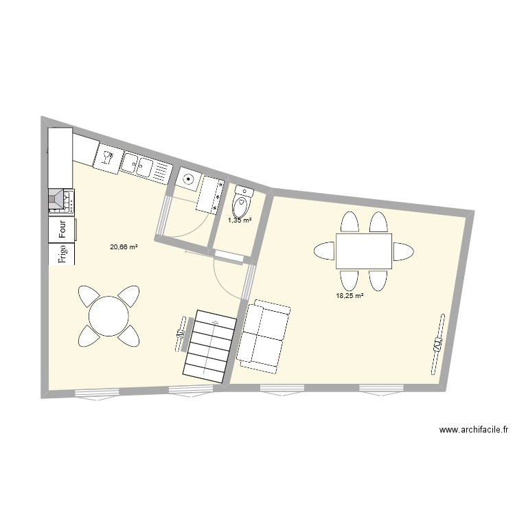 MAISON VIEILLE é. Plan de 3 pièces et 40 m2