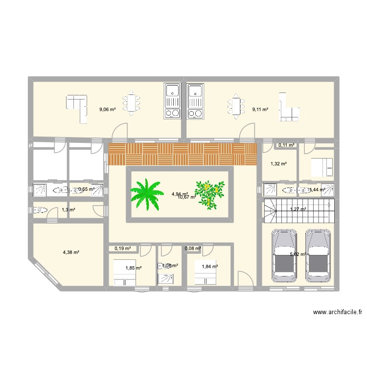 BAG. Plan de 17 pièces et 60 m2