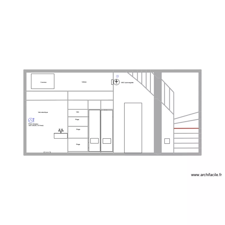 Garage cot&eacute; escalier. Plan de 33  et 21 m²