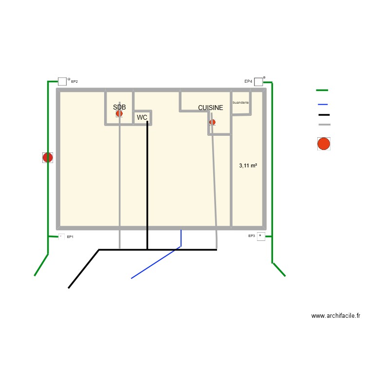 Schéma principe M0352304. Plan de 6 pièces et 23 m2