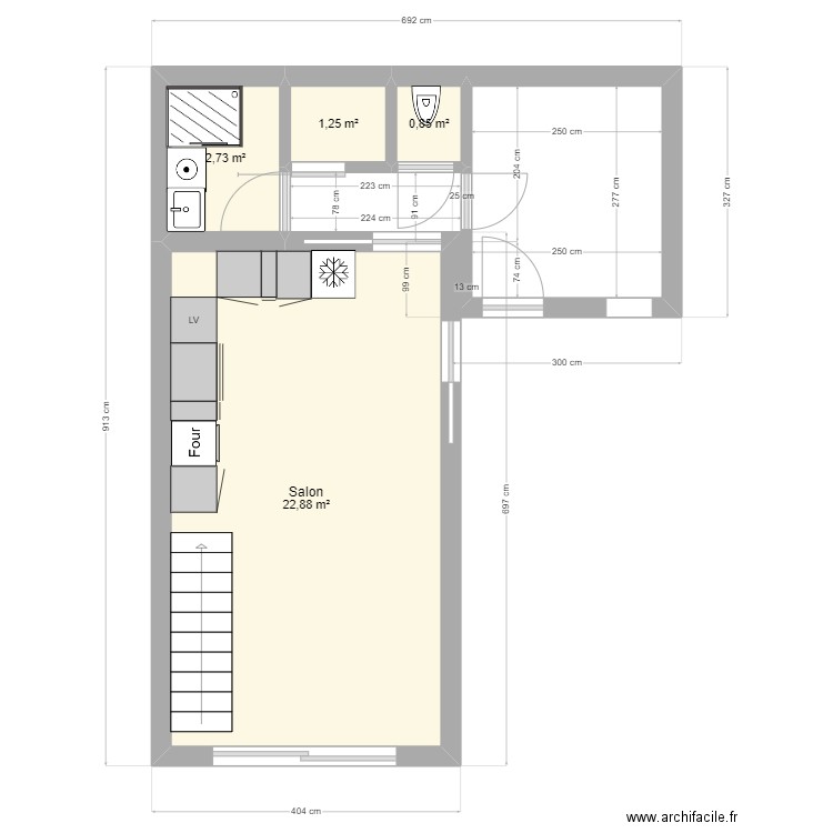 ste marie la mer 2024 V1. Plan de 4 pièces et 28 m2