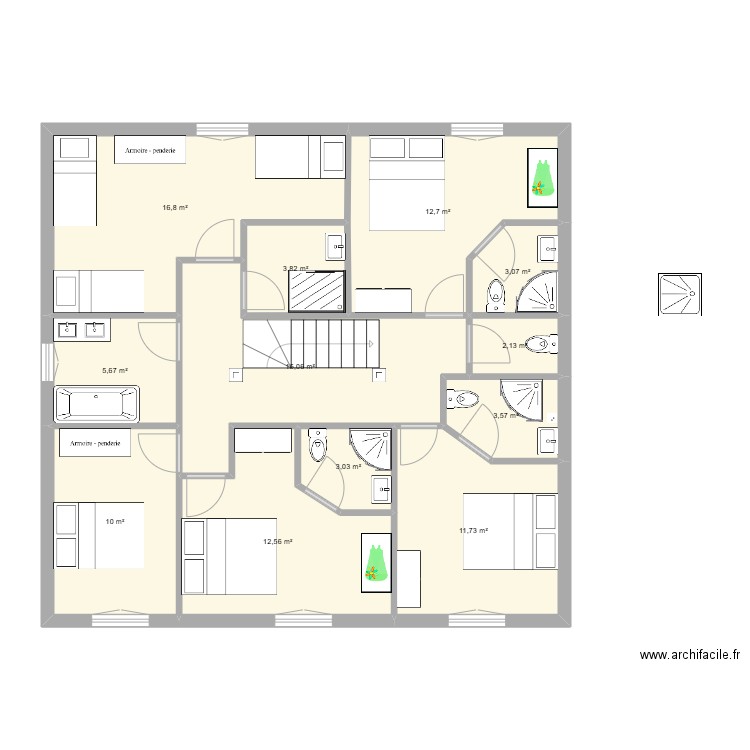 ETAGE PAVILLON DE CHASSE v4. Plan de 12 pièces et 100 m2