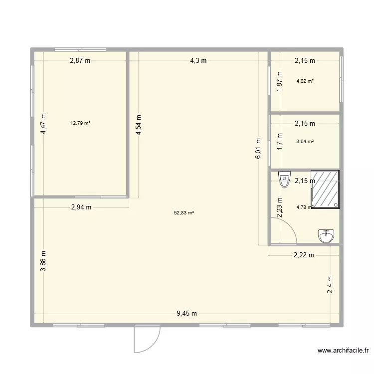 local bonheur en soi. Plan de 5 Pièces et 78 m²