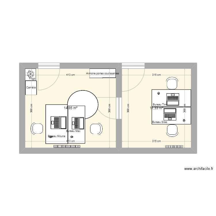 Bureau Tim version 3. Plan de 2 pièces et 26 m2
