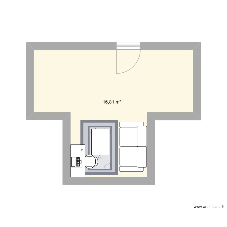 Salon partie fenêtre. Plan de 1 pièce et 17 m2