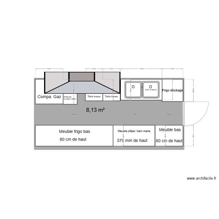 Food truck-V2. Plan de 1 pièce et 8 m2