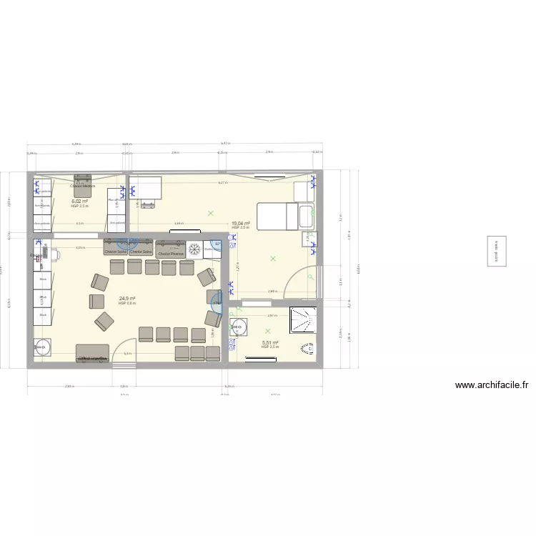 New Infirmerie. Plan de 4 Pièces et 56 m² New Infirmerie. Plan de 4 Pièces et 56 m²