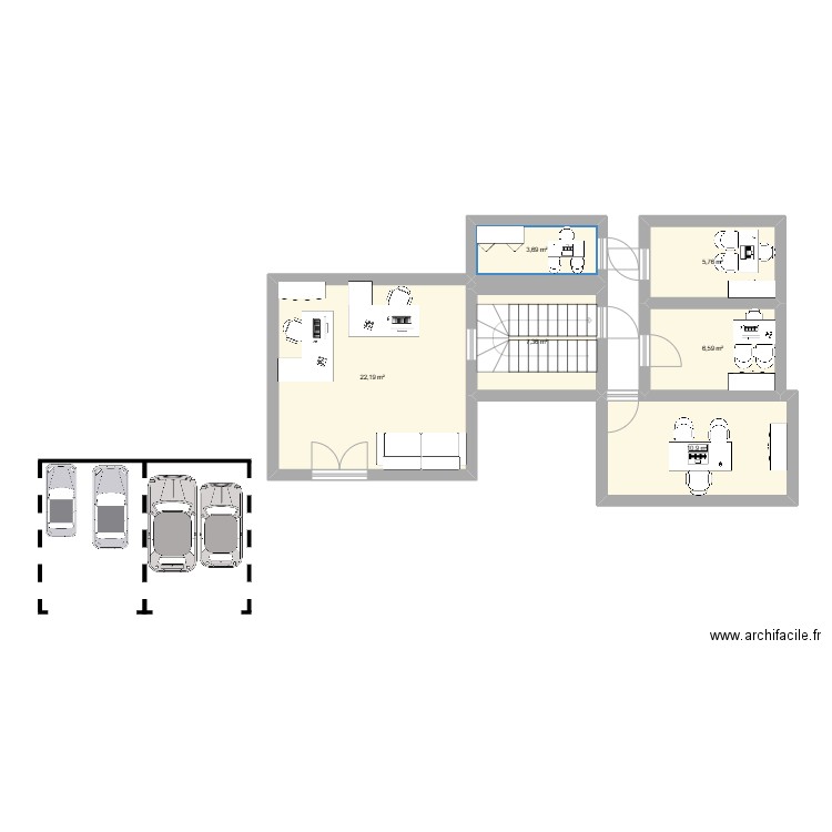 mairie. Plan de 6 pièces et 56 m2