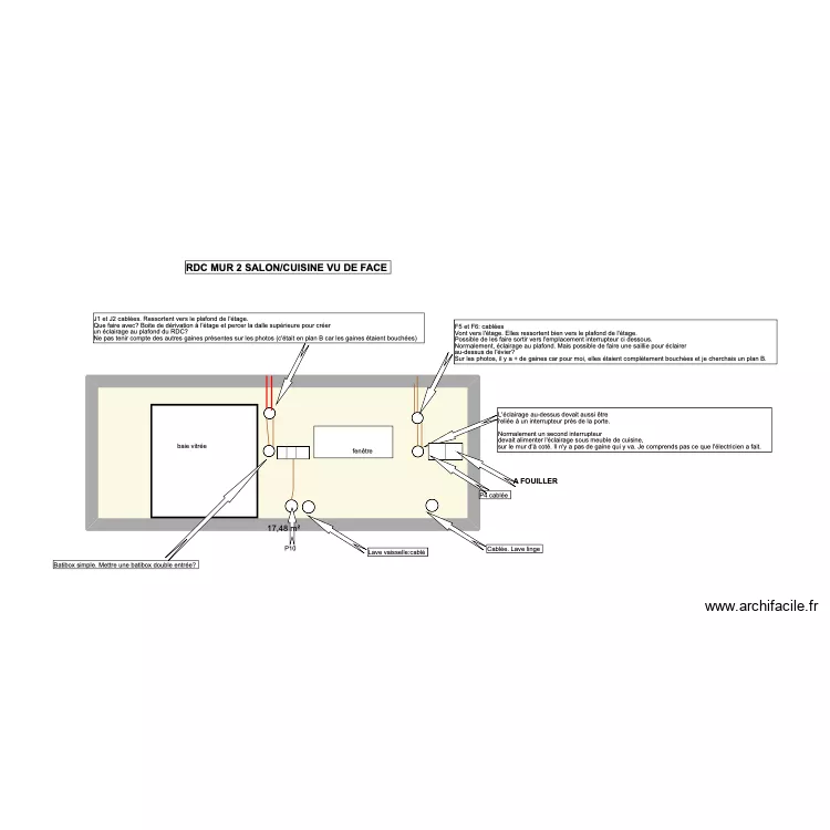 RDC éclairage mur baie vitrée. Plan de RDC éclairage mur baie vitrée. Plan de