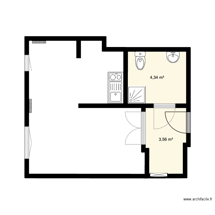 Apart. Plan de 2 pièces et 8 m2