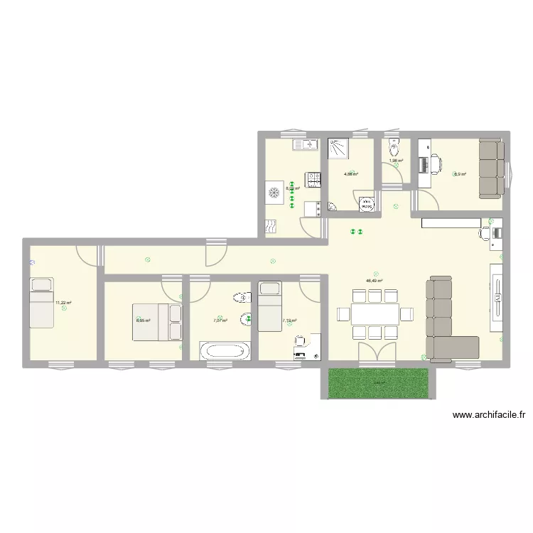 mon appartement. Plan de 9 Pièces et 105 m²