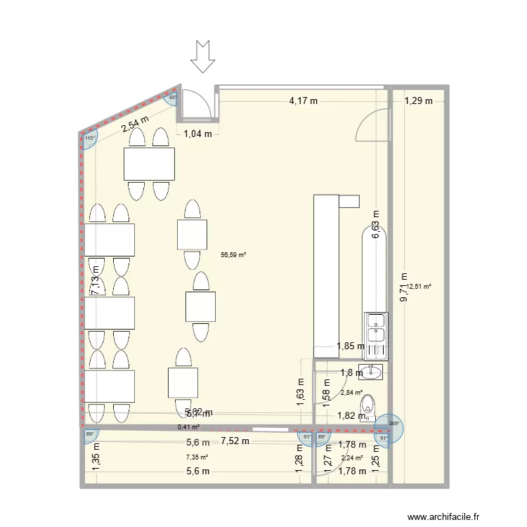 PIZZERIA 34 Chez JM. Plan de 6 pièces et 82 m²