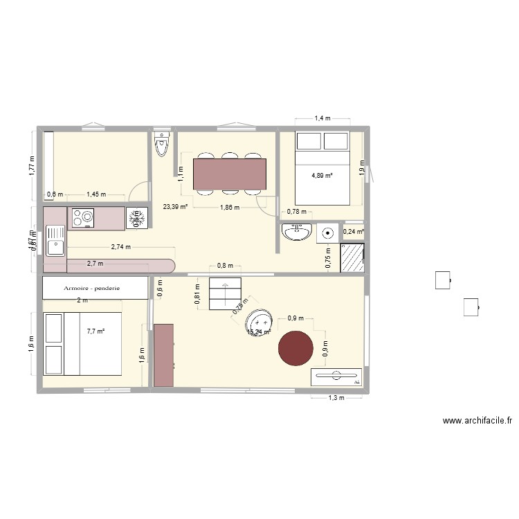 82 la mussine. Plan de 5 pièces et 51 m2