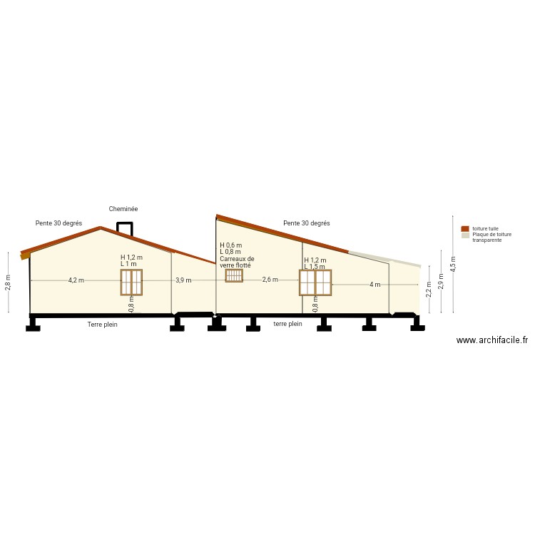 Plan coupe ouest gh hg hg . Plan de 2 pièces et 6 m2