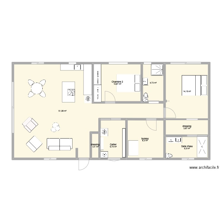 maison 2. Plan de 9 pièces et 105 m2
