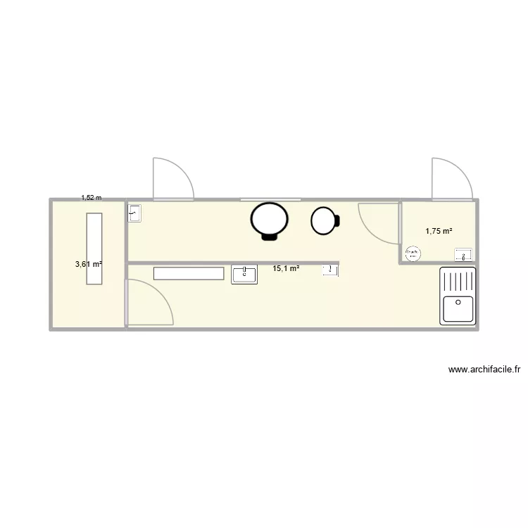 abattoir turie volailles meuble. Plan de 3 pièces et 20 m²