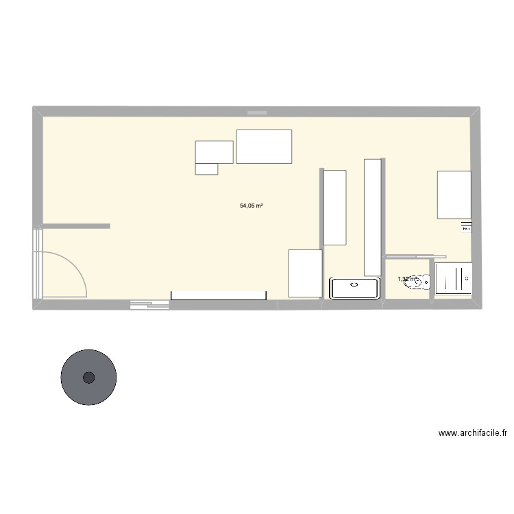 Sandwicherie Ligne Paradis. Plan de 2 pièces et 55 m2