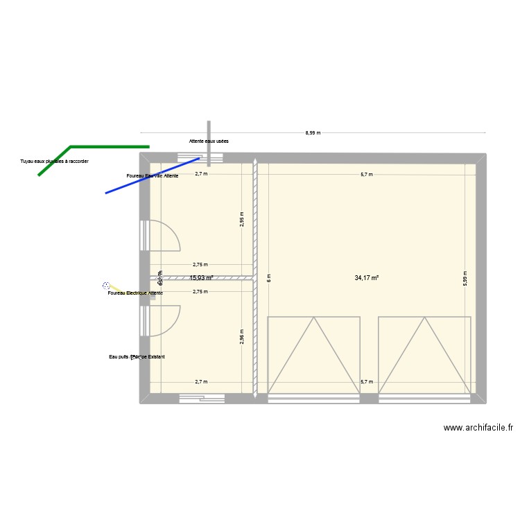 Garage Mamadou. Plan de 2 pièces et 50 m2