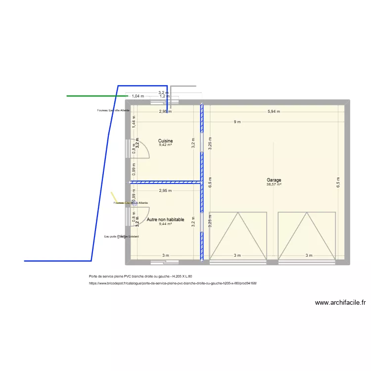 Garage Mamadou. Plan de 3 pièces et 57 m²