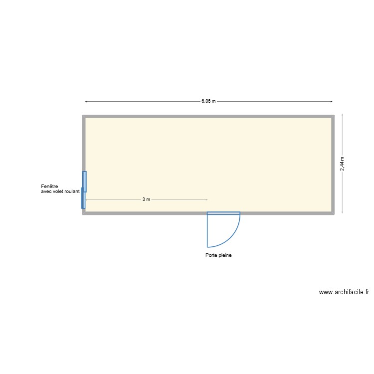 Bungalow 6,06 x 2,44 V464. Plan de 1 pièce et 14 m2