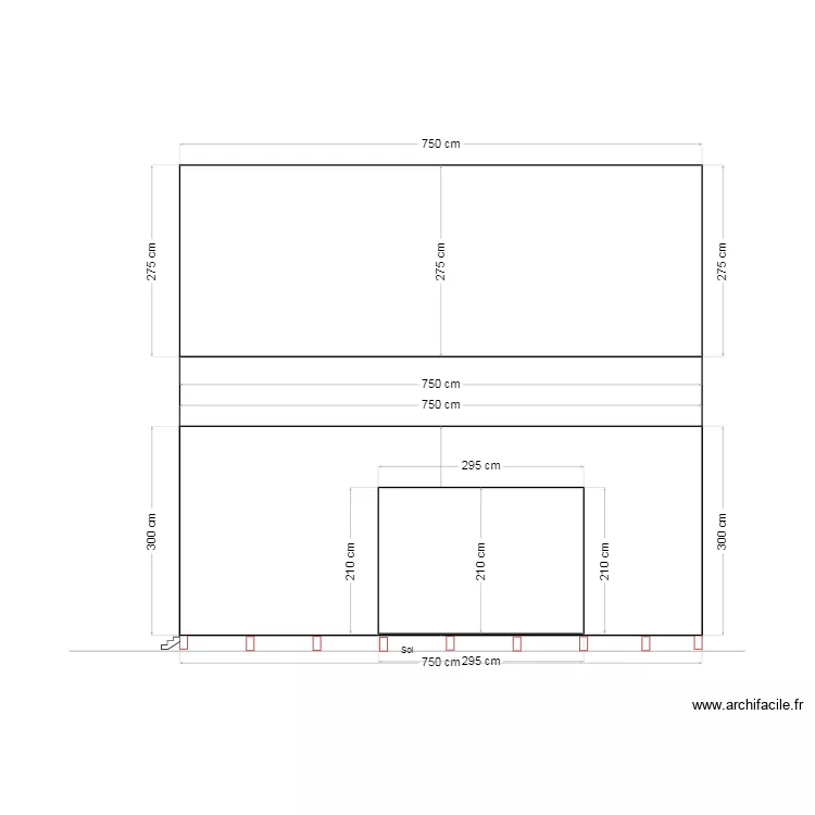 Vue coupe fa&ccedil;ade avant WWM02.25. Plan de 