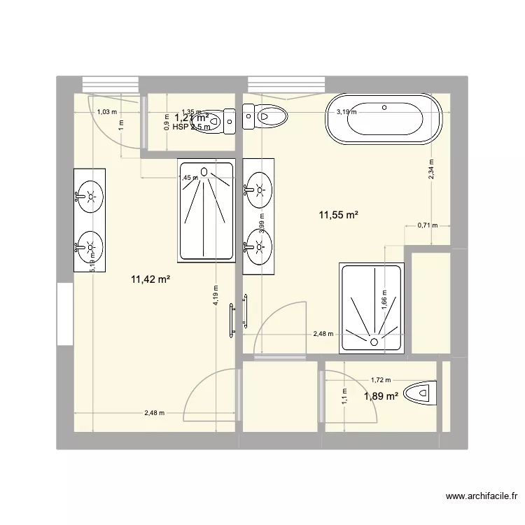 bellamy salle de bain. Plan de 7  et 28 m²
