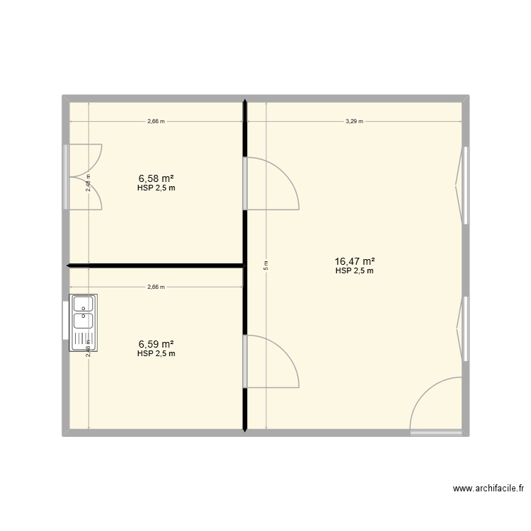 maison. Plan de 3 pièces et 30 m2