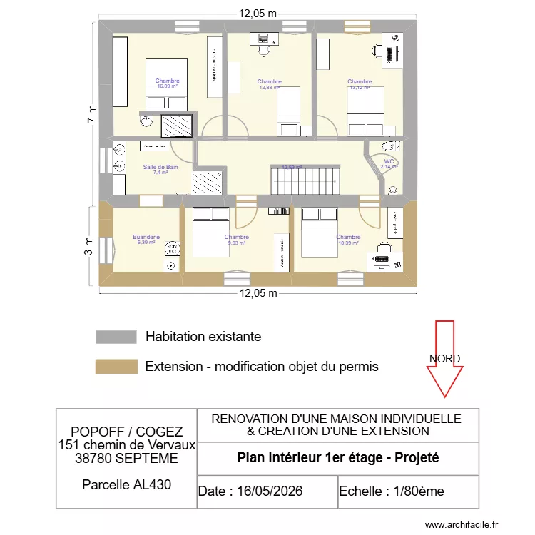 SEPTEME 1ER ETAGE parasysmique. Plan de 9  et 91 m²